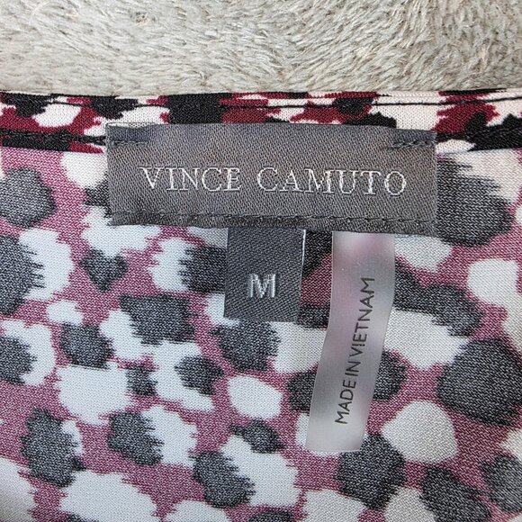Vince Camuto Shirt Womens Medium Pink Black Animal Print Keyhole 3/4 Sleeve Top - Picture 2 of 9
